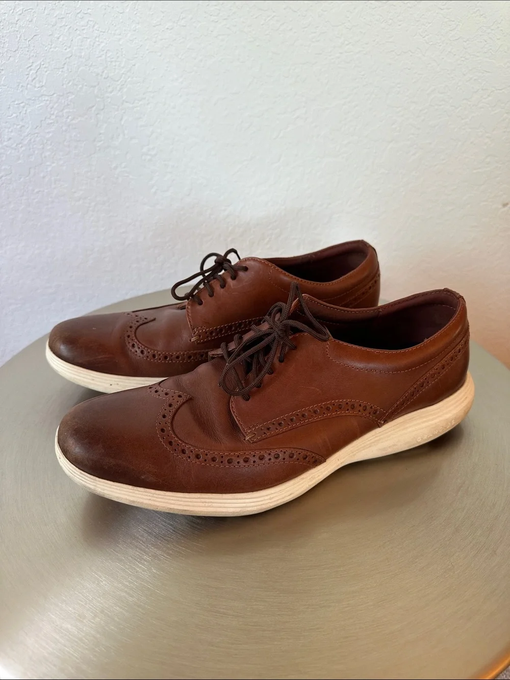 Cole Haan Chestnut Brown Leather Wingtip Derby with White Sole Sz 11 Gran OS